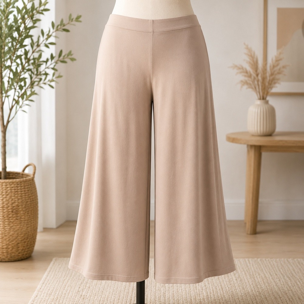 Susan Graver Every Day Wide Leg Pants Womens 3XP Tan Pull On Pockets